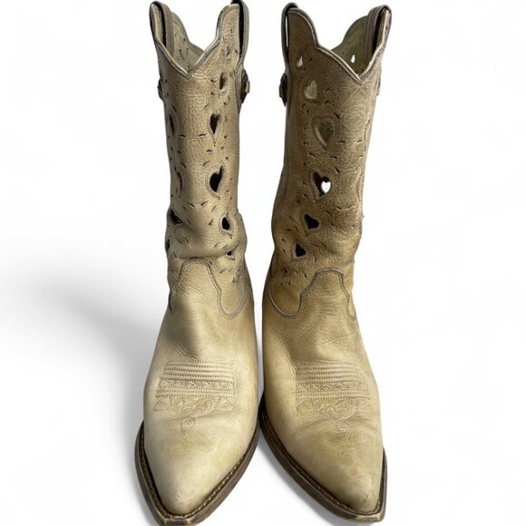 Durango Ivory Leather Hearts Western Cowboy Cowgirl High Heel Boots Women's 7 M - Picture 4 of 14